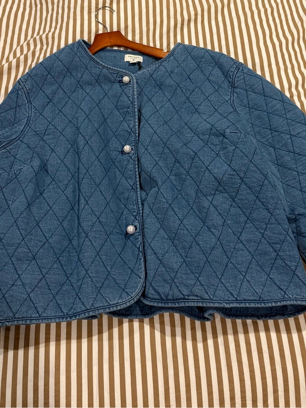 kate spade Quilted Denim Crop Jacket in Medium Blue - Picture 2 of 3